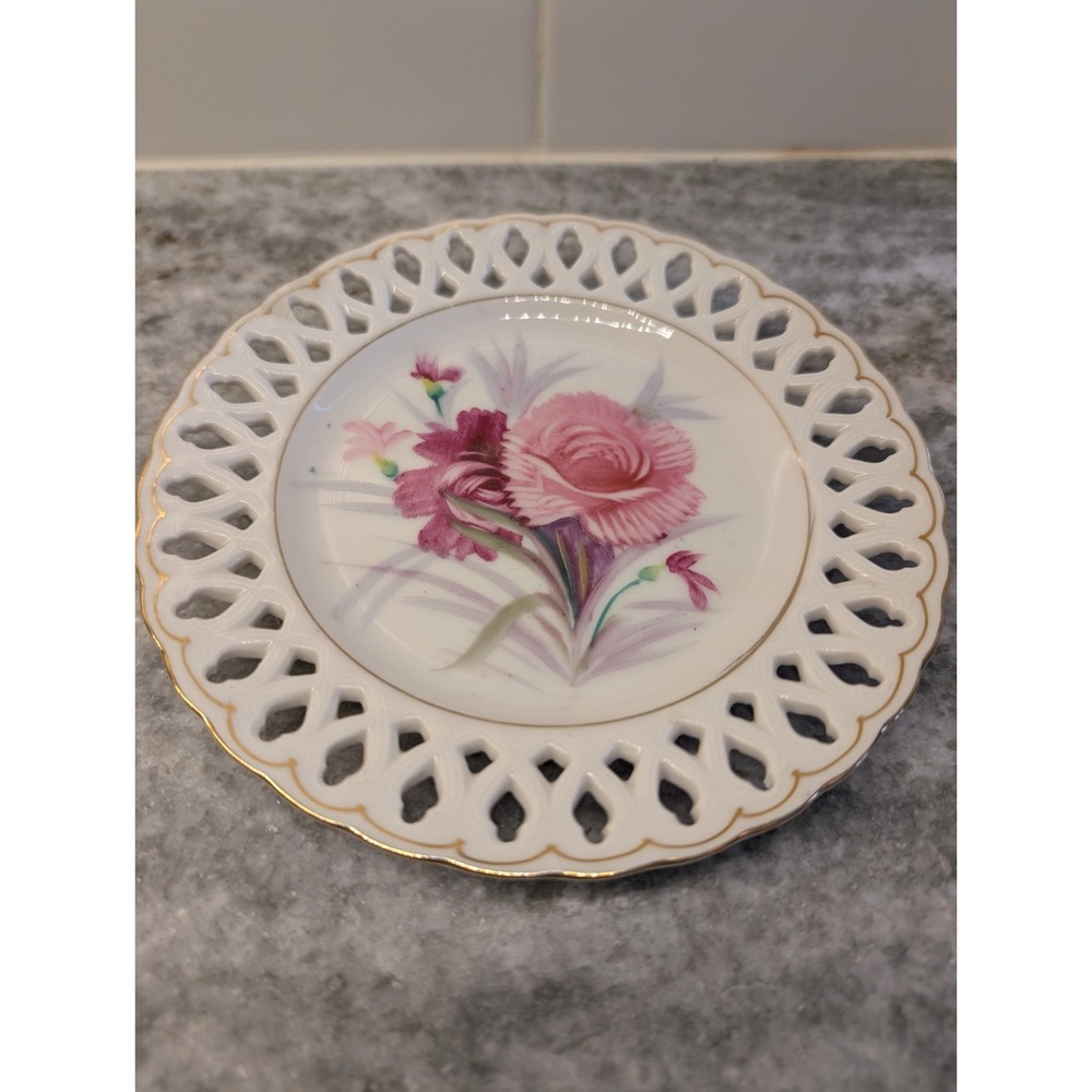 Vintage Fine Porcelain Lace Edge Plate-Made in Occupied Japan- Flower Set Of 2